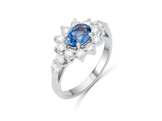 Sapphire Oval Cut Flower Ring