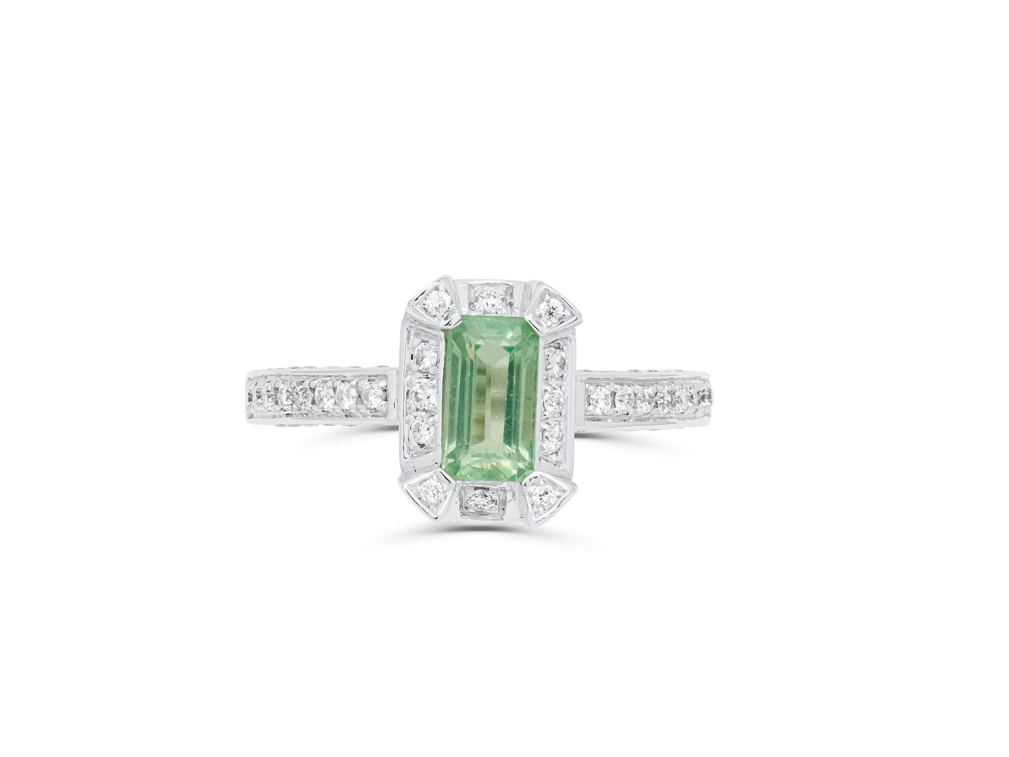 African Garnet Emerald Cut White Gold Ring