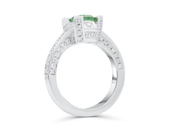 African Garnet Emerald Cut White Gold Ring