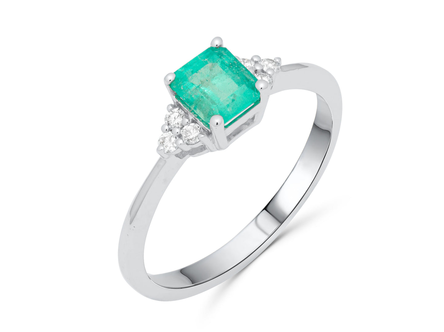 Emerald Petite Princess White Gold Ring